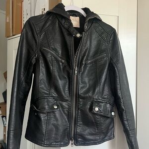 We The Free Black Leather Jacket with Fitted Silhouette